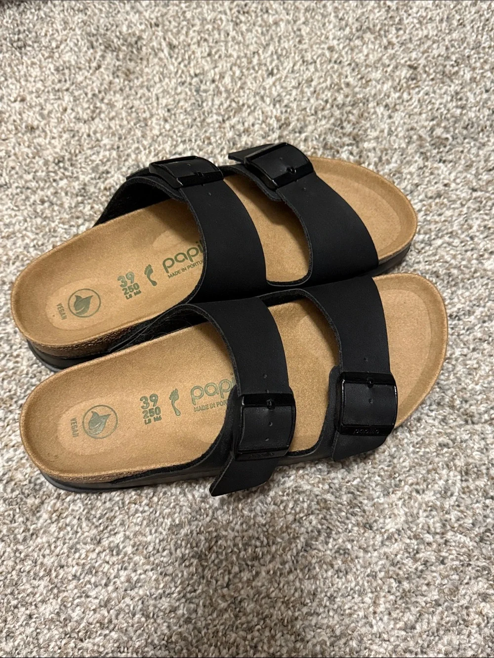 Papillio Black Two-Buckle Cork Footbed Slide Sandals - Picture 1 of 4